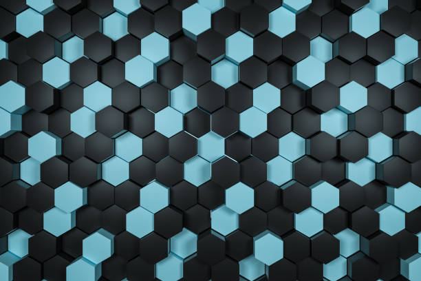 istock 3d rendering, black and cyan hexagon cubes. 1146587012
