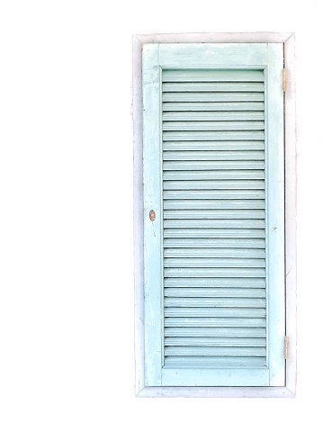 Blue wooden shutters windows isolated on white background with copy space