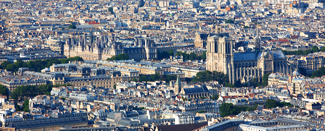 Aerial view with Notre Dame cathedral and Hôtel de Ville Paris France