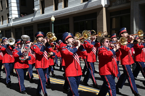 April 27, 2019: Norfolk, Virginia, USA A band located in Austintown Ohio takes place in the annual NATO parade.
