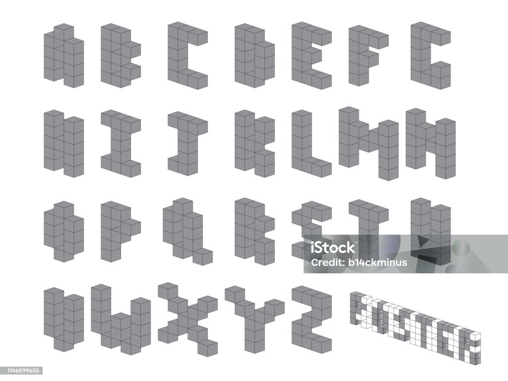Cube Type Lettering Cube Font Stock Illustration - Download Image Now - Toy Block ...