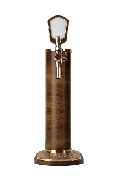 Wooden Draught Beer Tap A concept wooden draught beer tap with brass fittings on an isolated white background - 3D render beer pump stock pictures, royalty-free photos & images