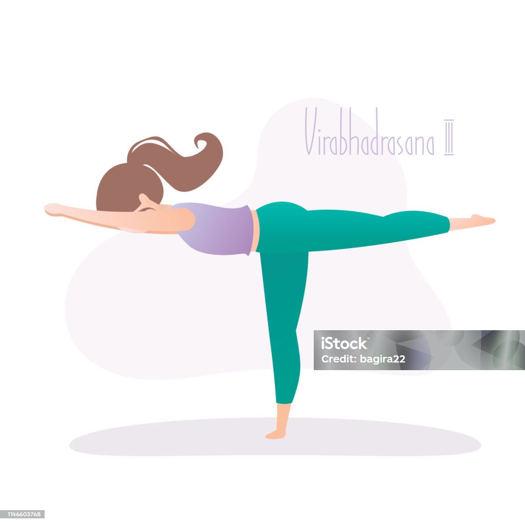 Girl doing yoga pose,Warrior Pose three or Virabhadrasana asana Girl doing yoga pose,Warrior Pose three or Virabhadrasana asana in hatha yoga,vector illustration in trendy style Flat Design stock vector