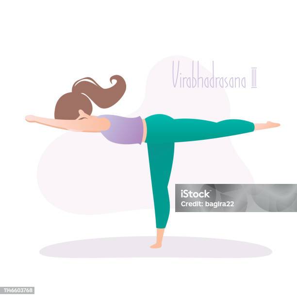 Girl Doing Yoga Pose Warrior Pose Three Or Virabhadrasana Asana Stock Illustration - Download Image Now