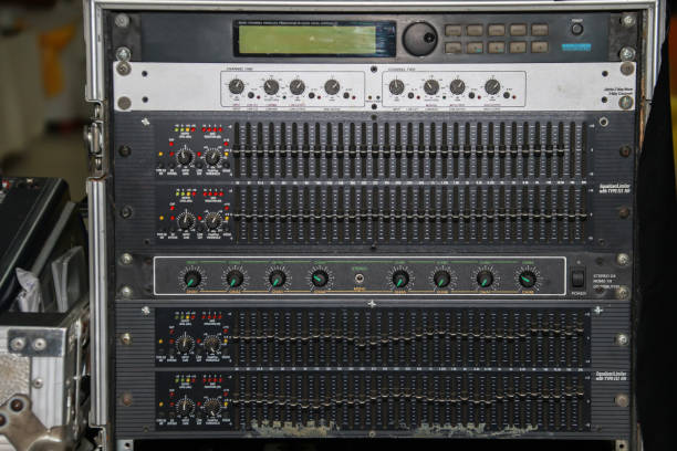 istock Sound mixer equalizer panel with dial knob and sliders set sidebar 1146607096