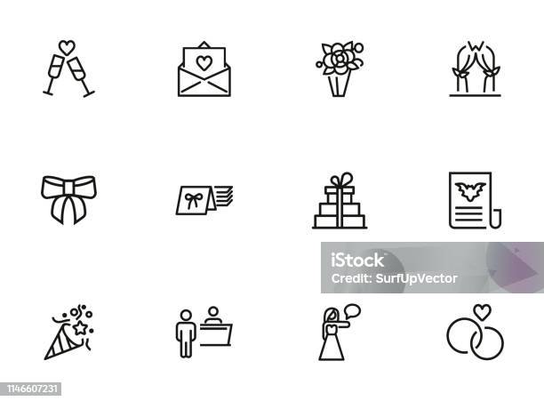 Party Invitation Line Icon Set Stock Illustration - Download Image Now - Adult, Adults Only, Box - Container