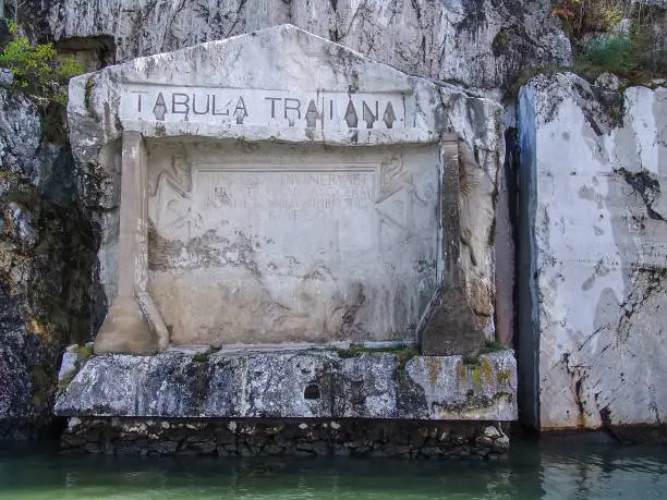 Photo of A Roman memorial plaque on the river Danube in Serbia-Romania border