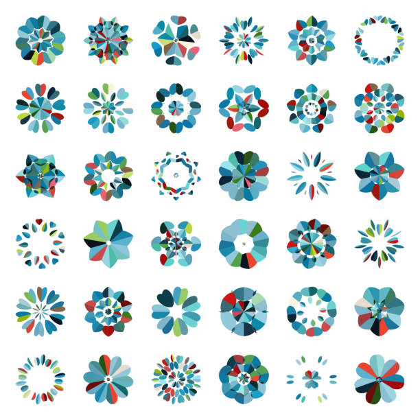 illustrations, cliparts, dessins animés et icônes de vecteur coloré floral boutons motif icône collection - abstract circle design element floral pattern