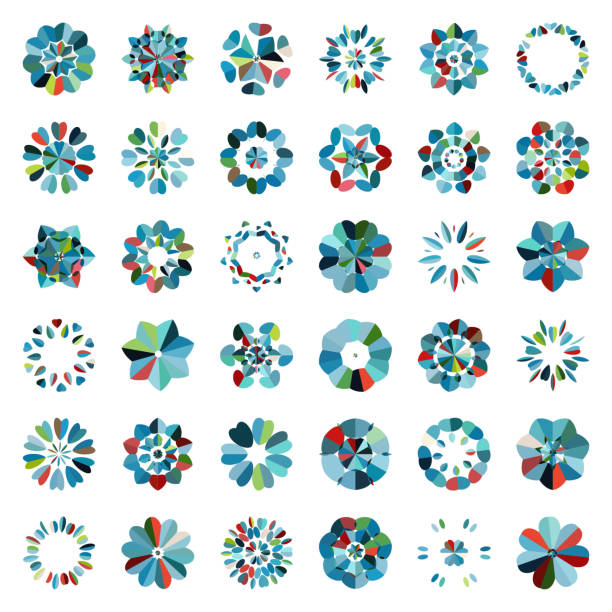 illustrazioni stock, clip art, cartoni animati e icone di tendenza di collezione di icone a bottoni floreali colorati vettoriali - abstract design pattern mandala