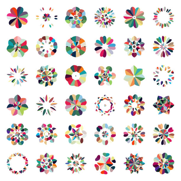 illustrazioni stock, clip art, cartoni animati e icone di tendenza di collezione di icone vettoriali colorati a motivi floreali - abstract design pattern mandala