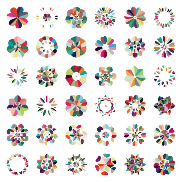 Vector illustration of Vector colorful floral pattern buttons icon collection