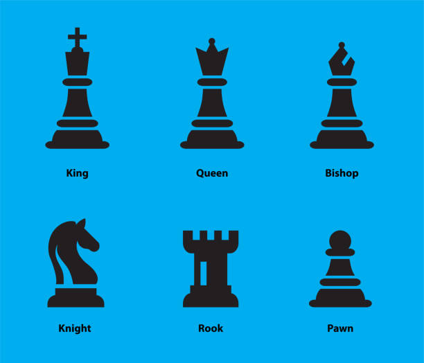 ilustrações de stock, clip art, desenhos animados e ícones de chess pieces flat vector illustration. six objects including king, queen, bishop, knight, rook, pawn - checking the time