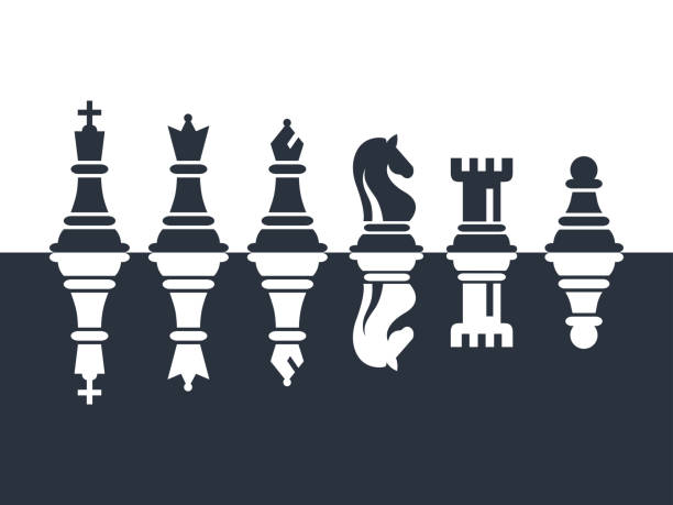 ilustrações de stock, clip art, desenhos animados e ícones de chess pieces set of icons in black and white vector illustration. chess icons set. - checking the time illustrations