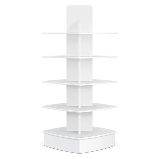 istock Square Rounded POS POI Cardboard Floor Display Rack For Supermarket Blank Empty Displays. Products Mock Up On White Background Isolated. Ready For Your Design. Product Advertising. Vector EPS10 1146614425