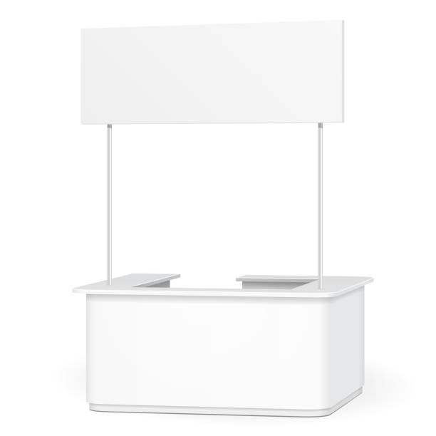 istock Sqaure POS POI Blank Empty Advertising Retail Stand Stall Bar Display With Roof, Canopy, Banner. On White Background Isolated. Mock Up Template. Product Advertising Vector 1146614967