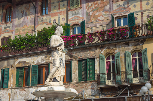Fountain of Madonna Verona in Piazza delle Erbe in Verona. Italy