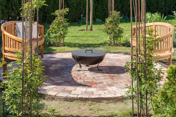 istock Cozy fireplace in a beautifully decorated garden 1146622396