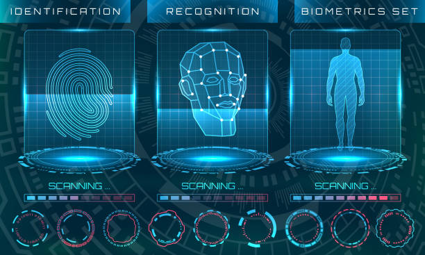 ilustrações de stock, clip art, desenhos animados e ícones de biometric identification personality, scanning modern access control, technology recognition (authentication) system concept - equipamento de exame médico por imagem de diagnóstico