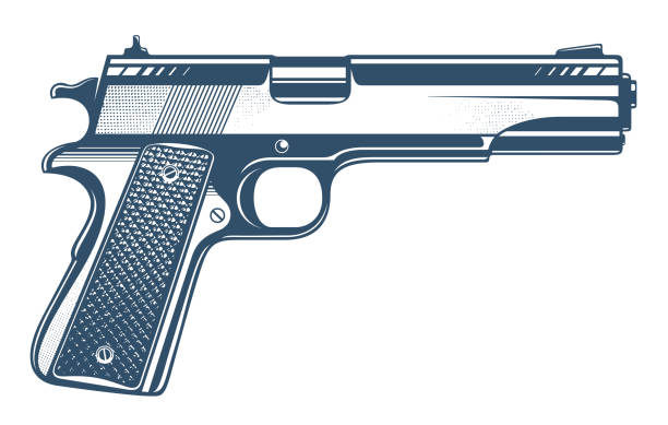 schusswaffenvektordarstellung, detailgetreue handfeuerwaffe auf weißem hintergrund isoliert. - pistole stock-grafiken, -clipart, -cartoons und -symbole