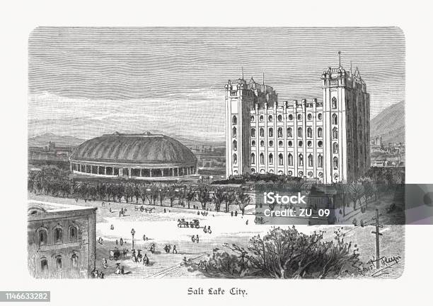 The Two Mormon Temples In Salt Lake City Usa 1897 Stock Illustration - Download Image Now