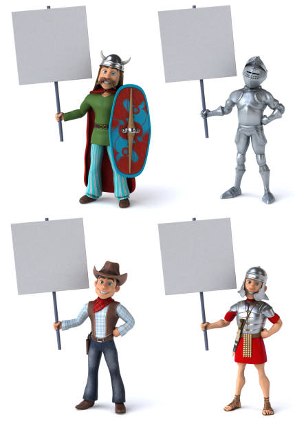 Wooden mannequin fights with sword and shield against an enemy