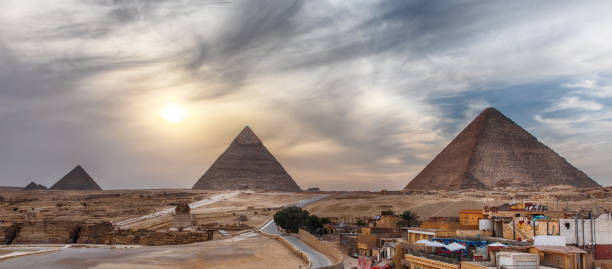 istock The Great Pyramids of Giza, panoramic view from the town 1146642091