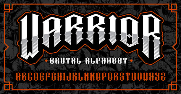 ilustrações de stock, clip art, desenhos animados e ícones de warrior font, brutal typeface for themes such as biker, tattoo, rock and roll and many other. - themes