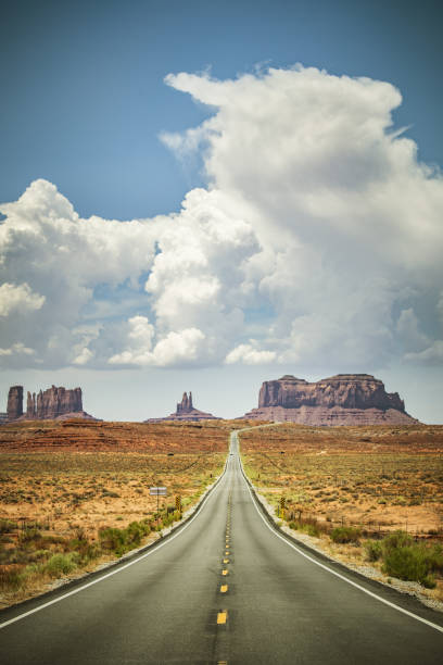 Raod painting and stop sign at the the Monument Valley visitor centre car park.