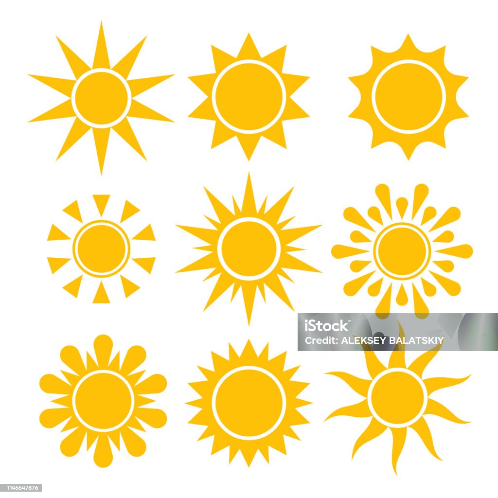 Collection d’icônes Sun. Vecteur isolé des symboles solaires. - clipart vectoriel de Soleil libre de droits