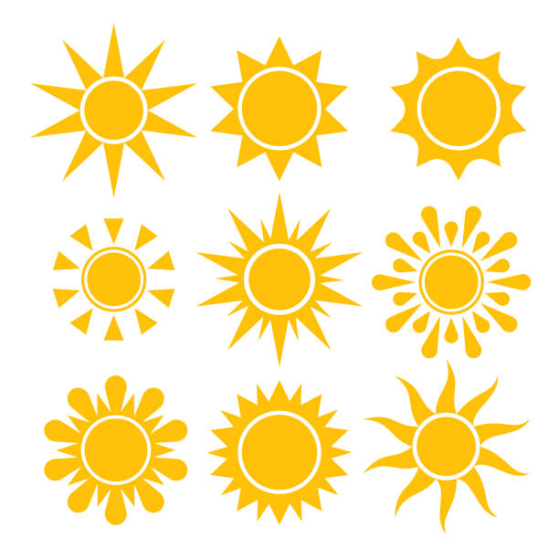 illustrazioni stock, clip art, cartoni animati e icone di tendenza di collezione di icone sun. simboli solari isolati vettoriali. - estate immagine