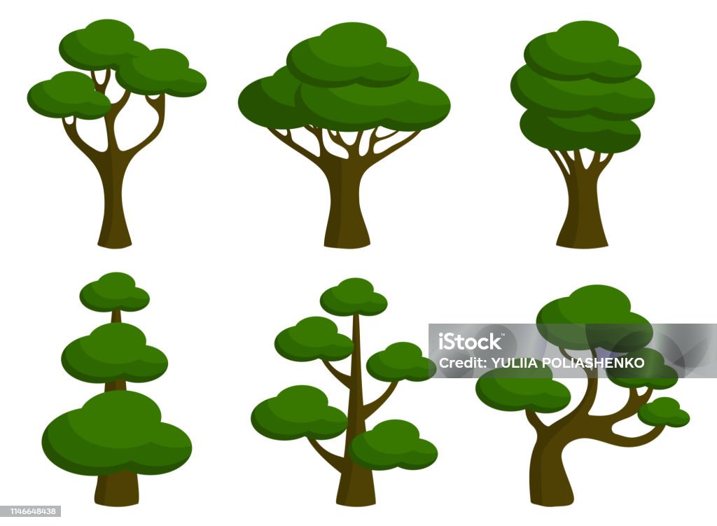 Vectorised Trees Set Of Trees Vector Illustrations Isolated On White Stock Illustration ...