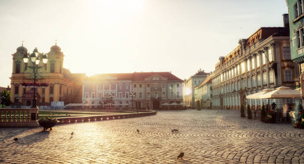 istock Union Square Timisoara Historical buildings morning sunrise 1146651467