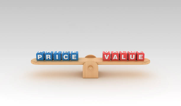 istock Seesaw with PRICE VALUE Buzzword Cubes - 3D Rendering 1146651922