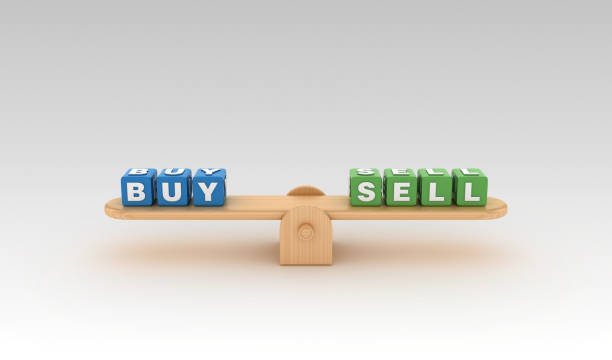 istock Seesaw with BUY SELL Buzzword Cubes - 3D Rendering 1146652089