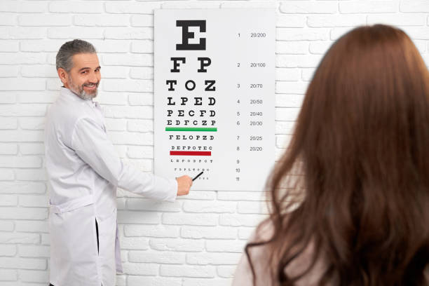 istock Ophtalmologist pointing at test eye chart. 1146652175