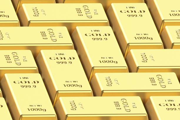 istock Bar of gold on a white background on a white background. 3d rendering 1146652902
