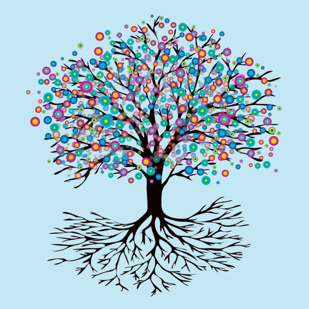 yaşam ağacı gökkuşağı çiçekler sürümü - havra illüstrasyonlar stock illustrations