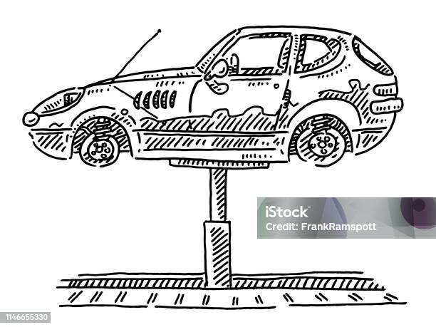 Generic Classic Car Repair Garage Car Lift Drawing Stock Illustration - Download Image Now - Car, Sketch, Sports Car