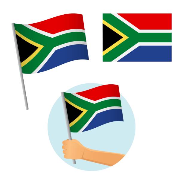 ilustraciones, imágenes clip art, dibujos animados e iconos de stock de sudáfrica bandera en la mano - flag south african flag south africa national flag