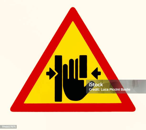 Pinching Risk Sign Pinch Point Hazard Caution Sign Keep Hands Clear Stock Illustration ...