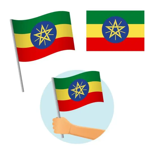 Vector illustration of Ethiopia flag in hand