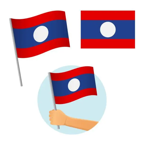 Vector illustration of Laos flag in hand