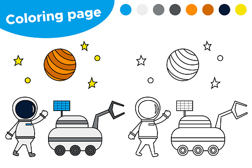 Printable Coloring Page With Astronaut And Moon Loader Stock ...