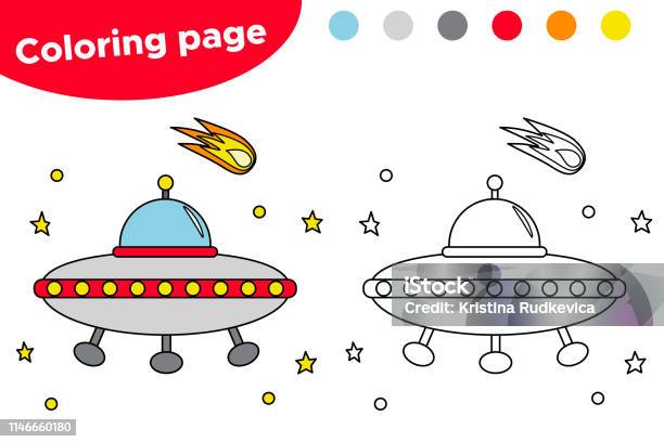 Printable Coloring Page With Ufo Stock Illustration - Download Image Now - Alien, Astronaut, Astronomy