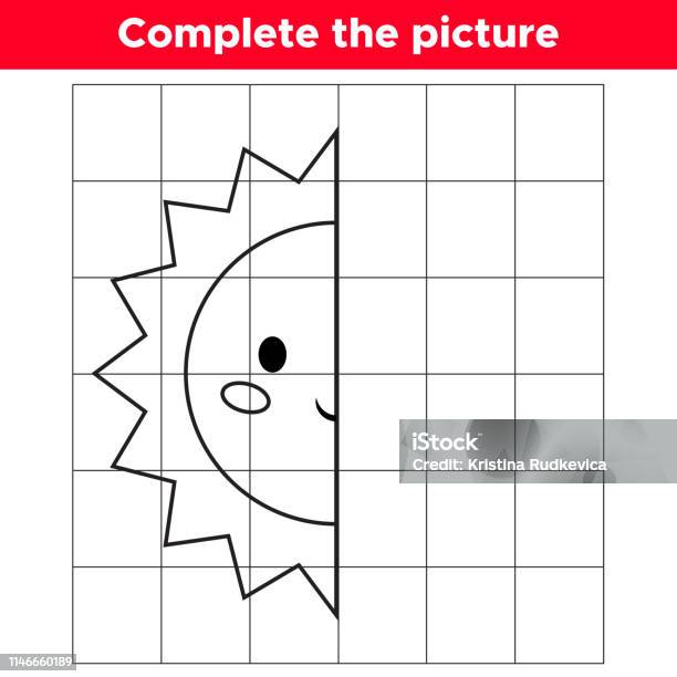 Complete The Picture Kawaii Sun Copy The Picture Stock Illustration - Download Image Now - Hobbies, Puzzle, Activity