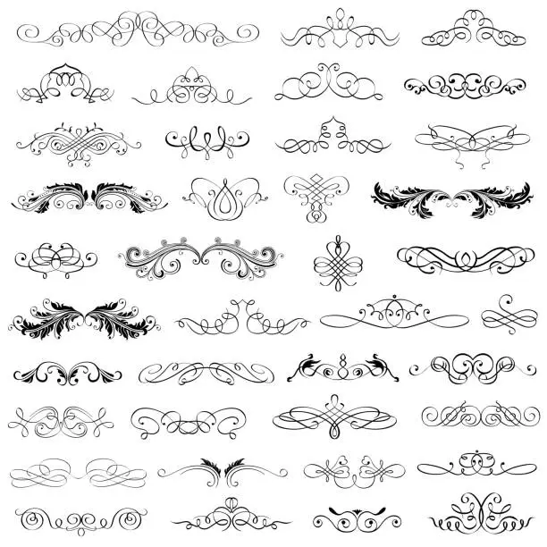 Vector illustration of Big Collection Calligraphic And Flourishes Elements