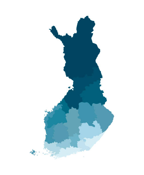 Vector isolated simplified map of Finland regions. Borders of administrative divisions. Vector isolated simplified map of Finland regions. Borders of administrative divisions. Blue khaki colors silhouette, white background map of helsinki finland stock illustrations