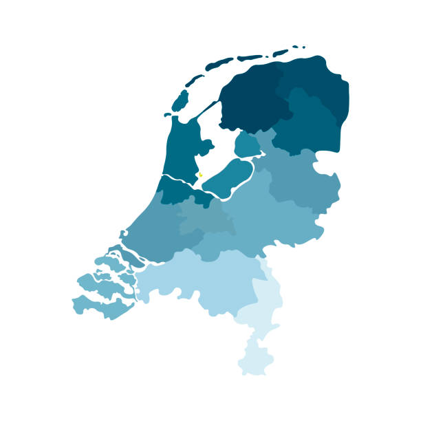 stockillustraties, clipart, cartoons en iconen met vector geïsoleerde vereenvoudigde illustratie icoon met blauwe silhouetten van nederland (holland) provincies. - groningen