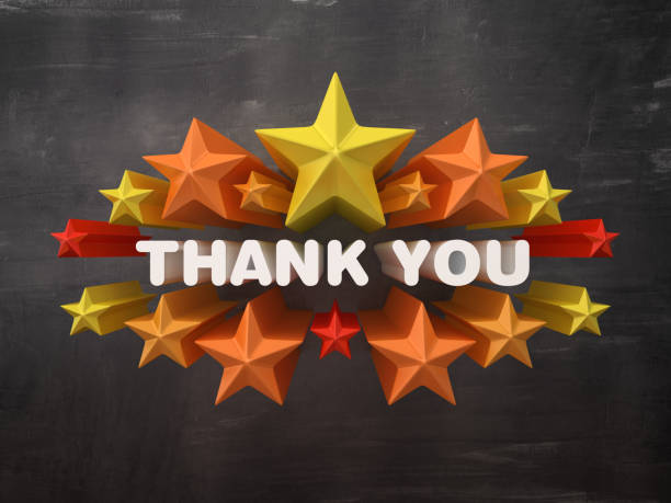 istock Colorful Stars with THANK YOU Phrase on Chalkboard Background - 3D Rendering 1146672886