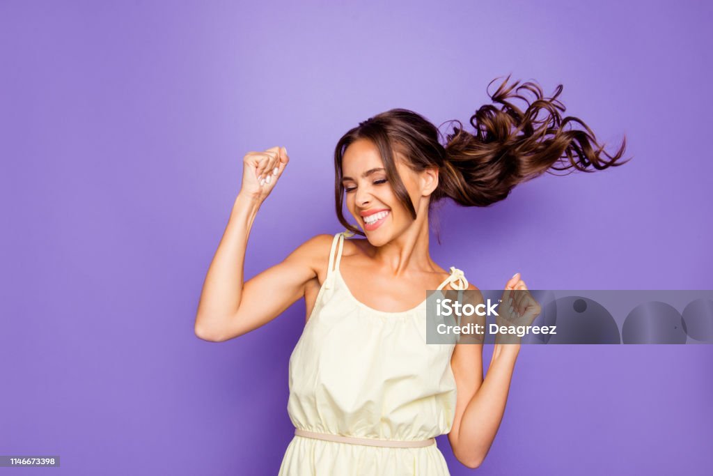 Close Up Photo Of Pretty Attractive Optimistic Lovely She Her Lady Raising  Fists Hands Up Having Free Freedom Inspiration Isolated Violet Background  Stock Photo - Download Image Now - iStock